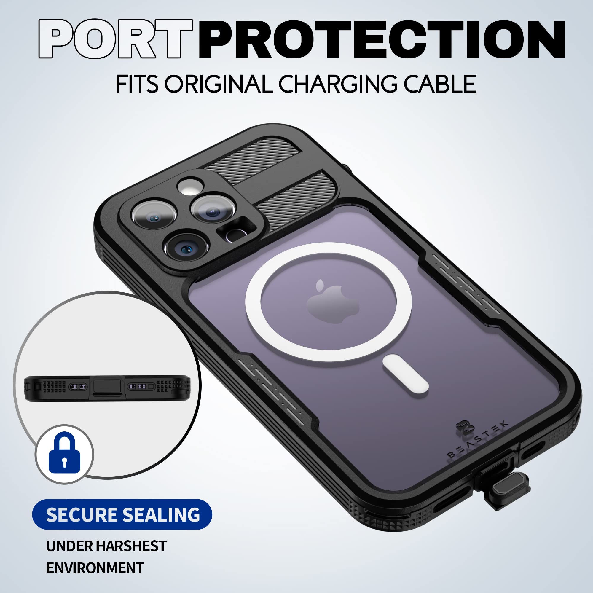 BEASTEK Funda impermeable para iPhone 14 Pro, serie SRE, MagSafe a prueba de golpes con protector de pantalla integrado y funda protectora magnética IP68, iPhone 14 Pro de 6.1 pulgadas (negro)