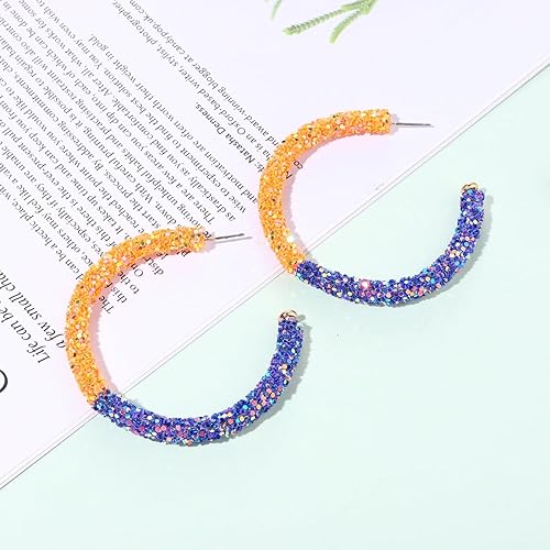 Miniatura 2 de Aretes de aro con purpurina para el día del juego, aretes de aro brillantes de doble colores para el día del juego, regalo de joyería para fanáticos