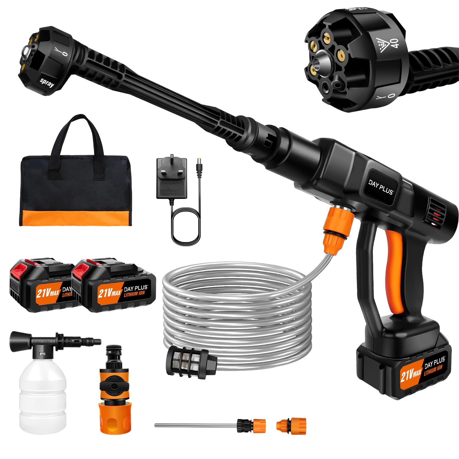 Cordless Pressure Washer 6000mAh Car Wash Machine, 21V 60 Bar/870 PSI Portable High Pressure Water Gun, Car Wash Spray Gun with Foam Generator and Accessories, Water Gun Cleaner Car Washing Machine