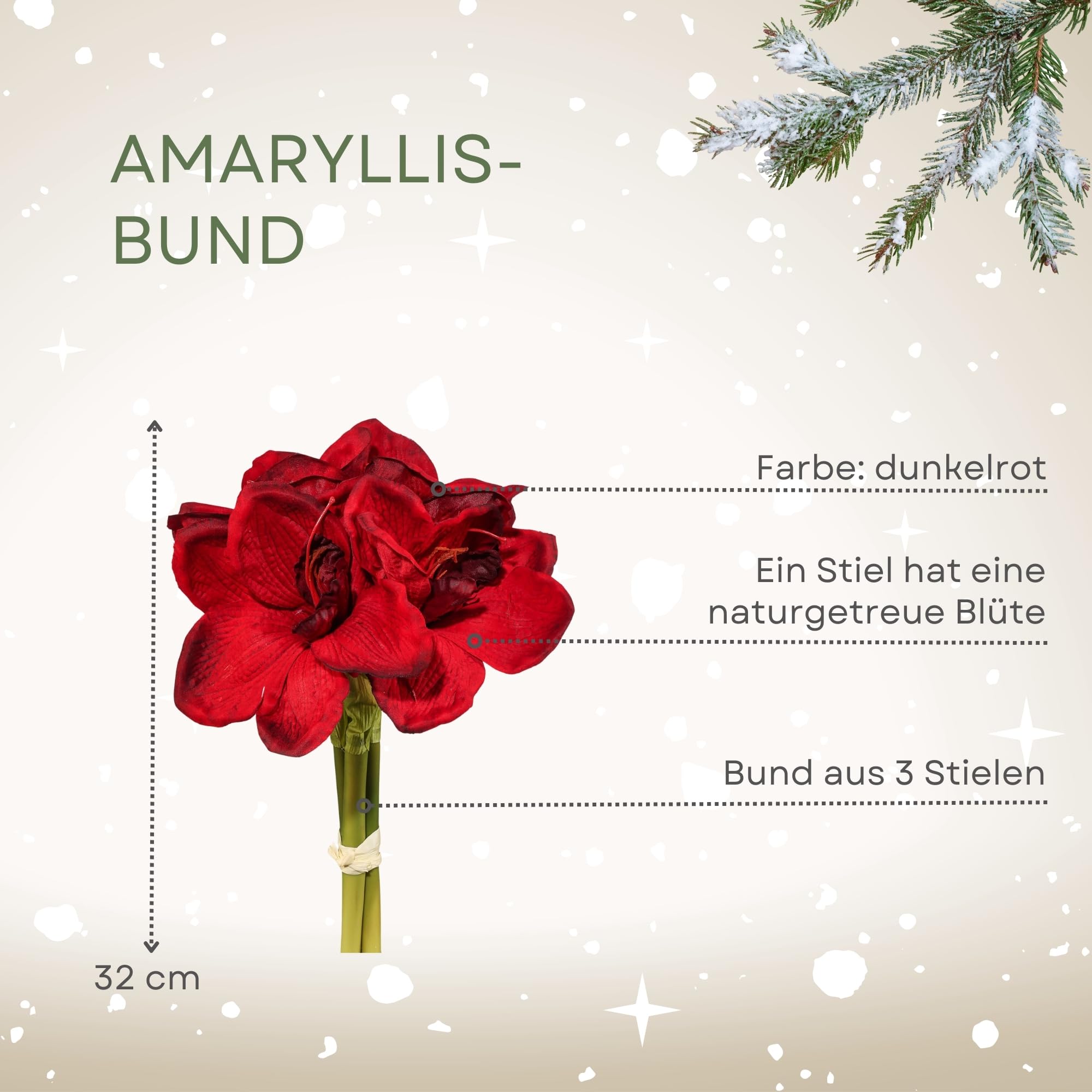 CREATIV Green Amaryllis Kunstblume Rot - 50 Cm Weihnachtsdeko, Künstliche Pflanze Für Festliche Dekoration