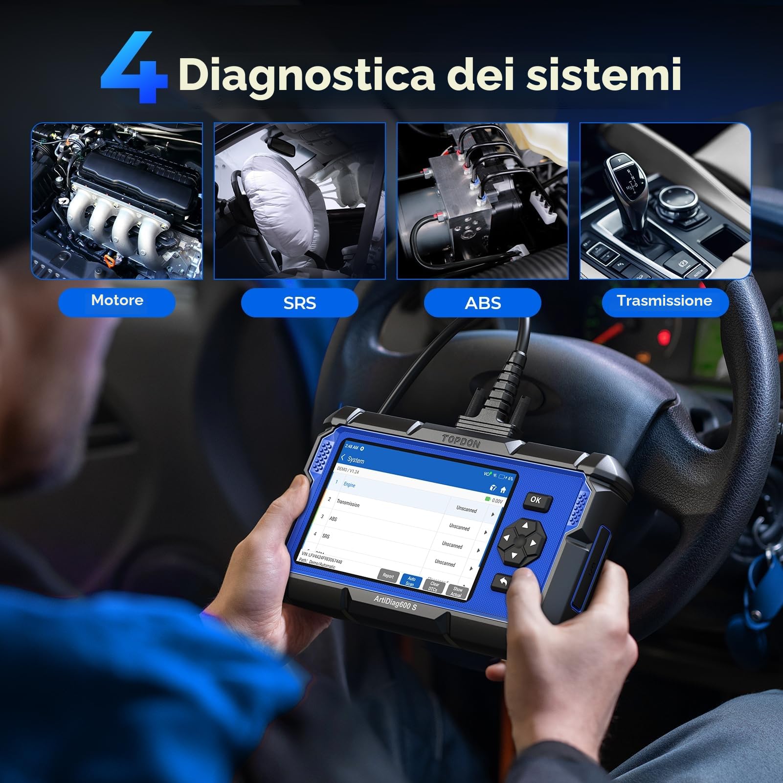 TOPDON Obd2 auto diagnostica ArtiDiag600S, 9 funzioni di servizio (reset dell'olio, BMS, ABS, SAS, EPB, DPF, TPMS...) e 4 diagnosi di sistema, aggiornamenti gratuiti a vita