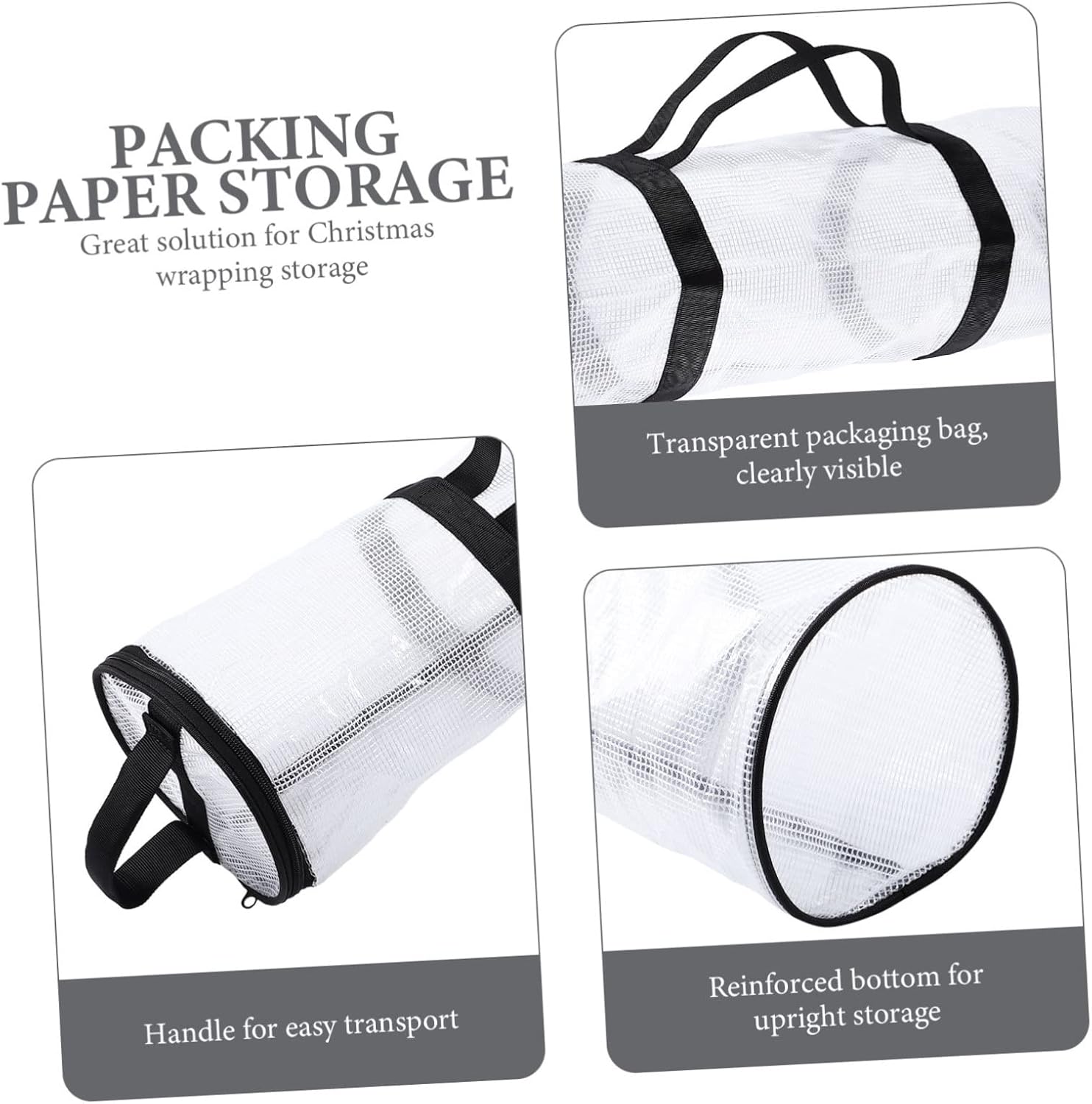 Christmas Storage Bag PVC Cylinder Wrap Organizer for Large Rolls Xmas