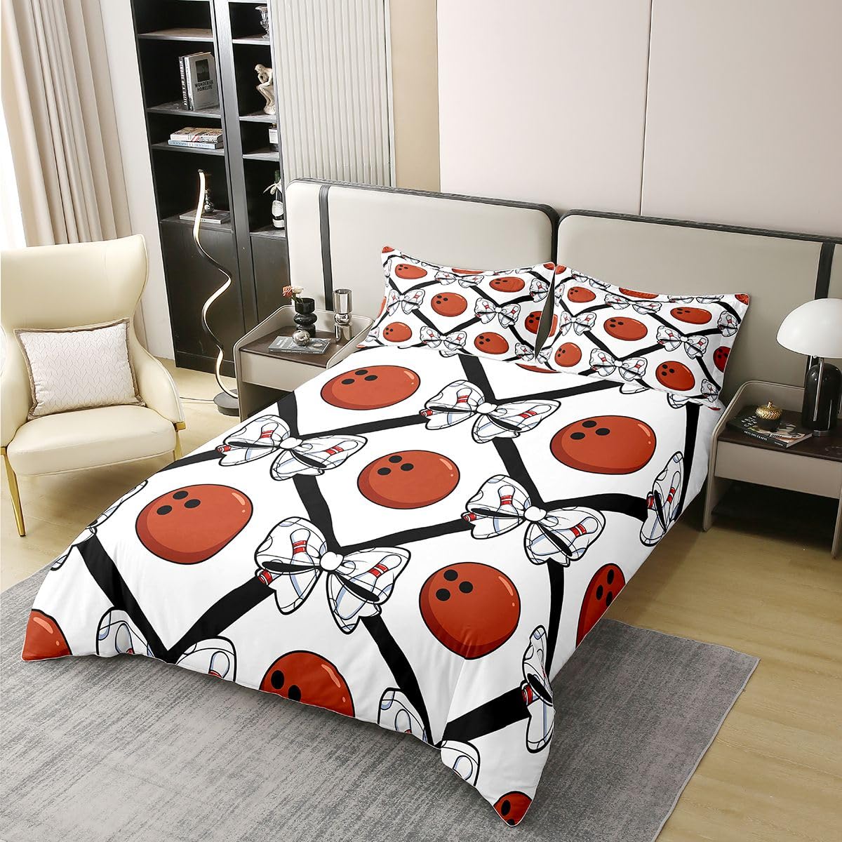 Homewish Kręgle Pościel Pojedyncza Estetyczna Kokarda Coton Zestaw Poszwa Na Kołdrę Tenpins Ball Poszwa Na Kołdrę Diament Wzór Krata Geometryczna Krata Zestawy Łóżek