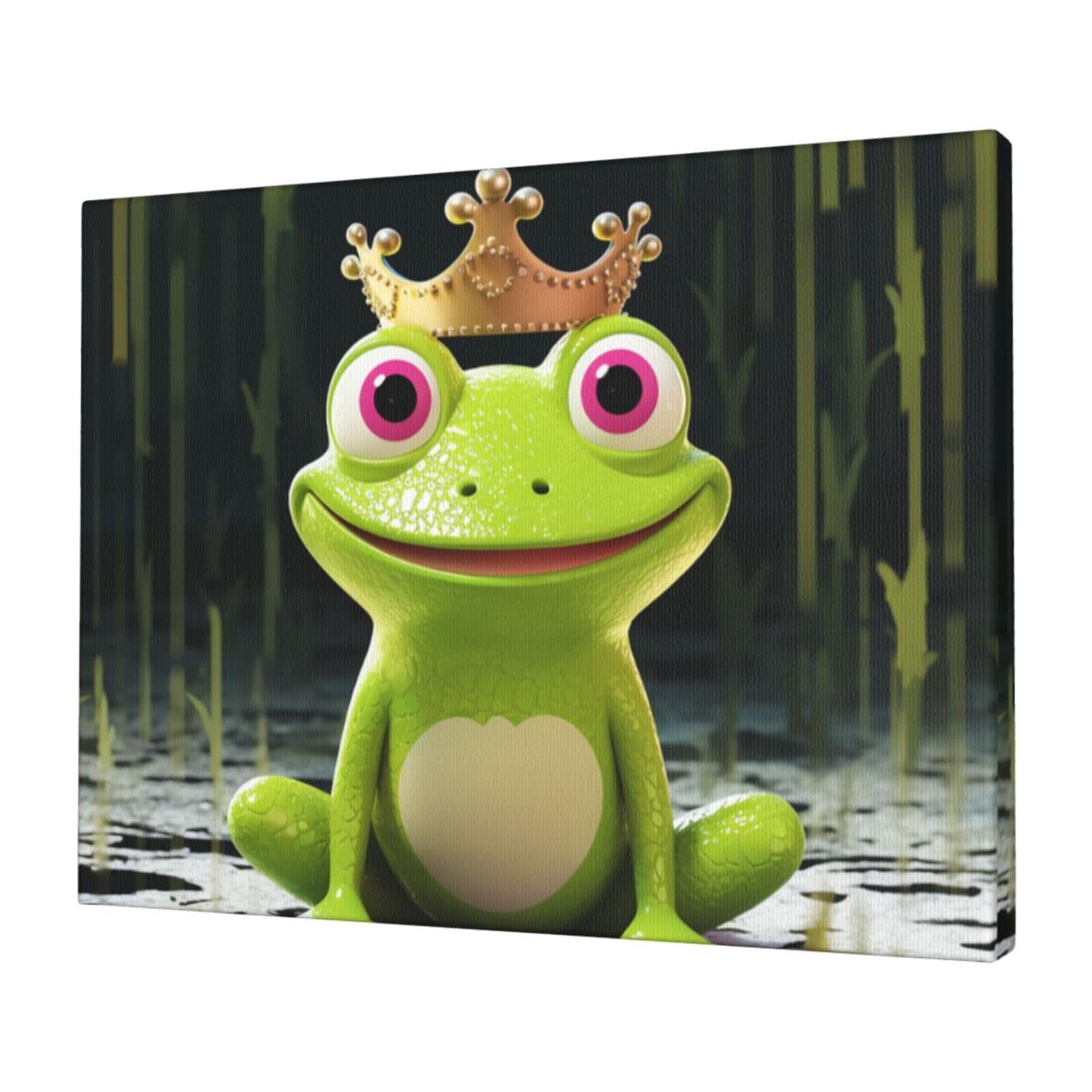 KLOPH Crown frog Canvas Wall Art for Living Room 12"x16" Modern Artwork Painting for Bathroom Hanging Canvas Prints Aesthetic Wallart for Bedroom Kitchen Office Wall Decor