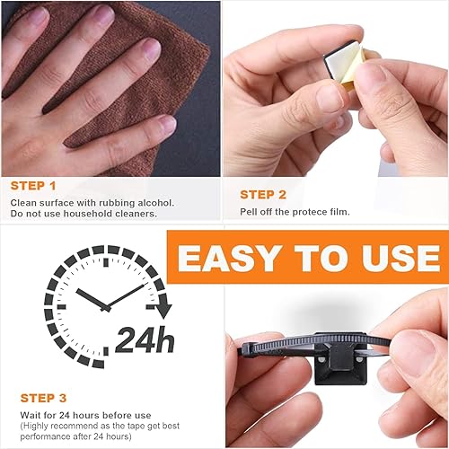 Vista 15 de Paquete de 100 soportes adhesivos para bridas de cables de 1.1 pulgadas con clips de alambre multiusos con orificio para tornillo, palo de anclaje