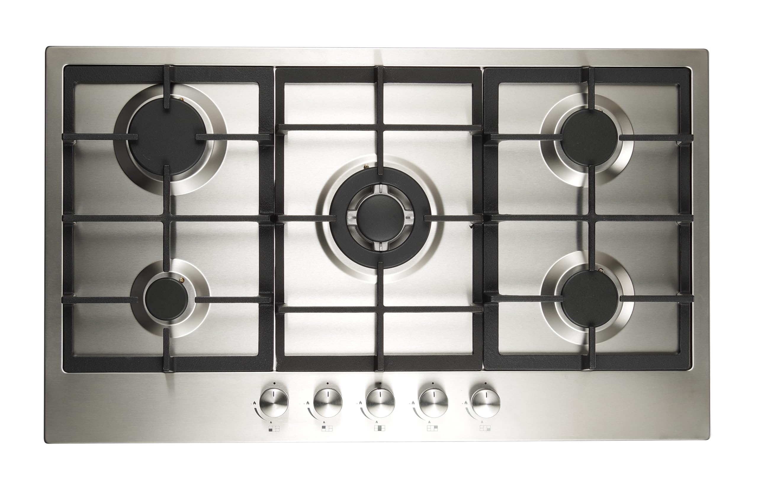 CookologyGH906SS Gas Hob Stainless Steel - 90cm - Built-in 5 Burners - Cast Iron Pan Supports - Auto Igniton and Easy to Use Dials