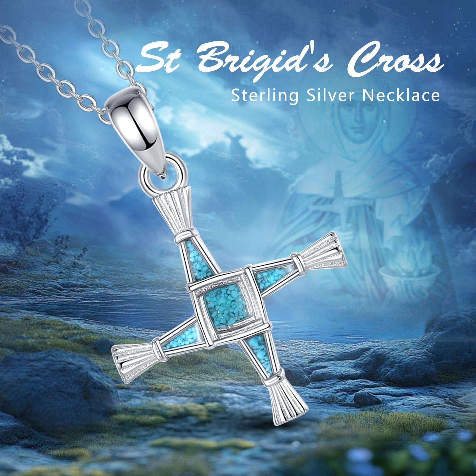 S925 Sterling Silver Anioł Stróż Naszyjnik Dla Kobiet, Uroczy Wisiorek Anioła Amulet Chrześcijańska biżuteria Oryginalne prezenty dla żony matki córki 18"