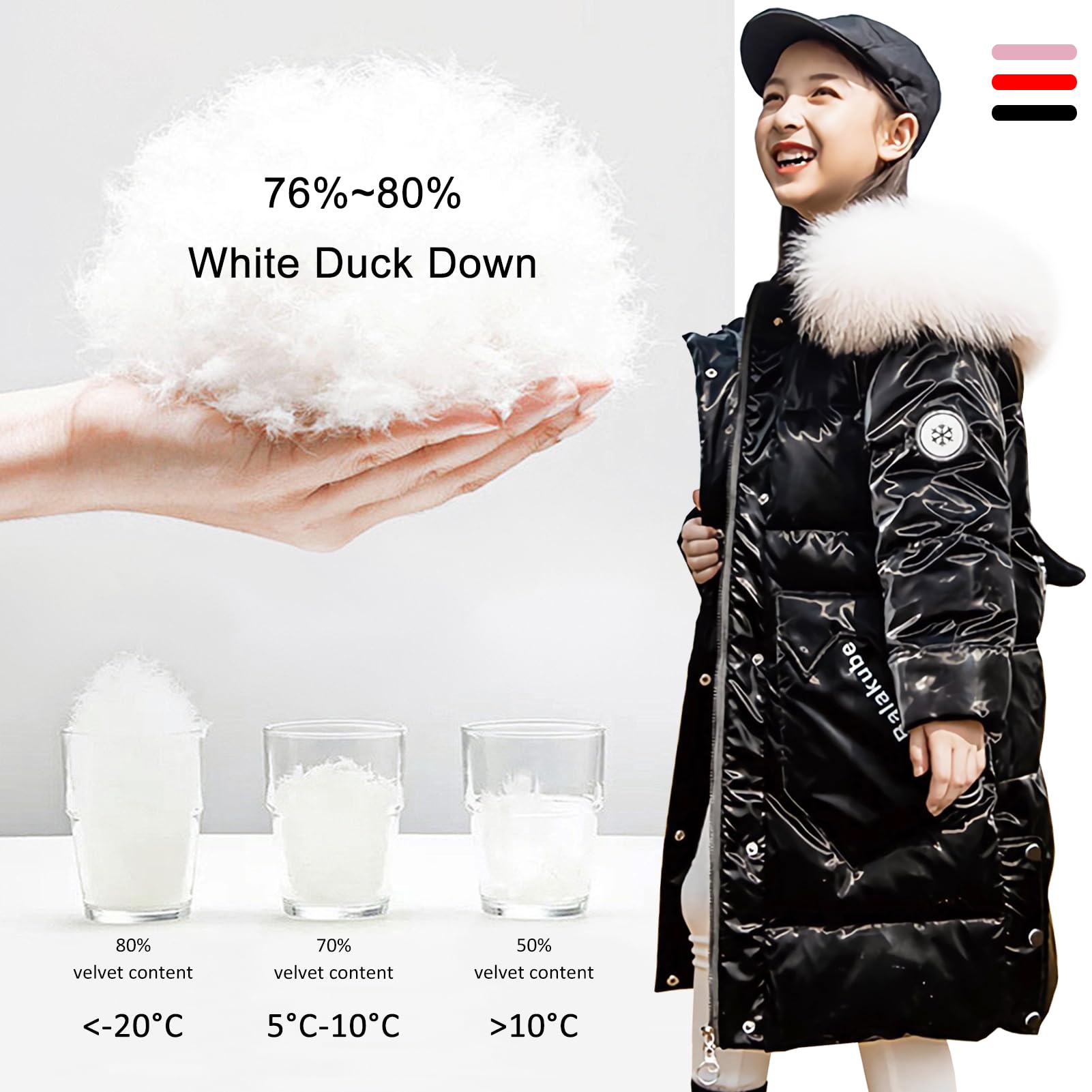 Giacca Trapuntata Bambina con Cappuccio con Collo in Pelle Cappotto Piumino Ragazza per Inverno