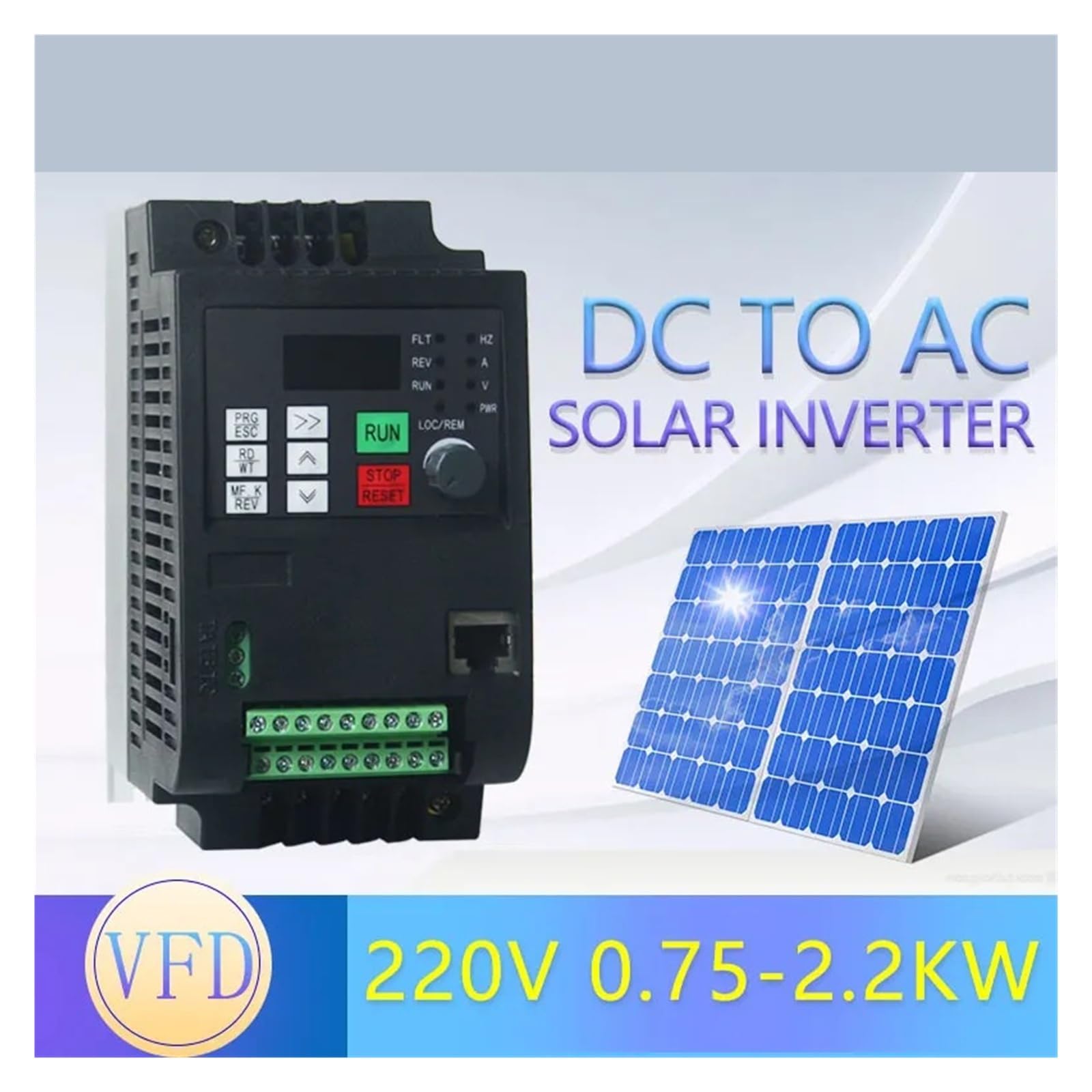 Inversor de frecuencia variable con bomba solar, VFD, 1,5 kW-7,5 kW, 220 V/380 V CA, con MPPT a motor trifásico de 220 V/380 V Protección múltiple(380V,2.2kw)