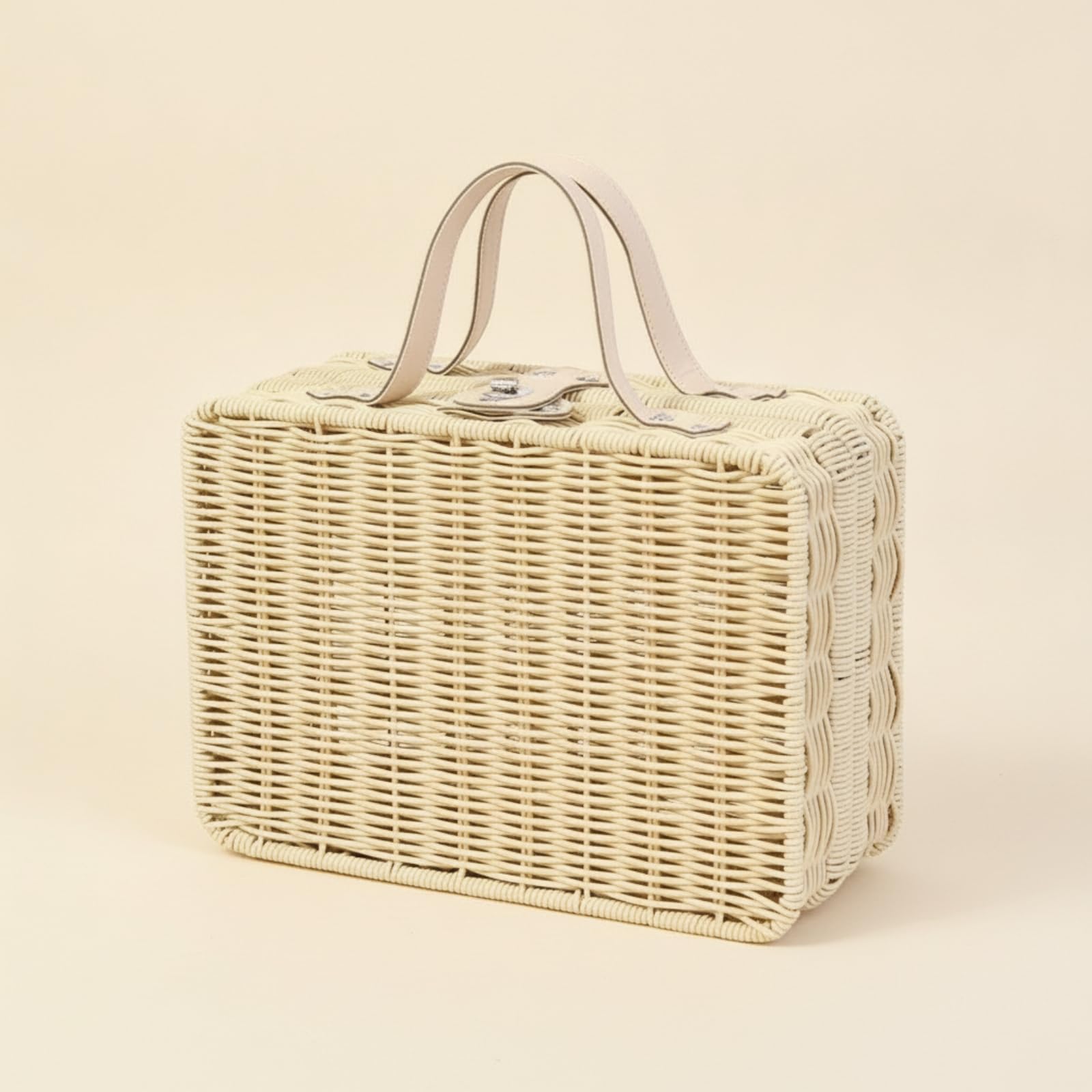 Estuche Tejido Ratán Sintético Ligero Cesta Rectangular Mimbre Sintético Estuche con para Picnic, Organización l Hogar
