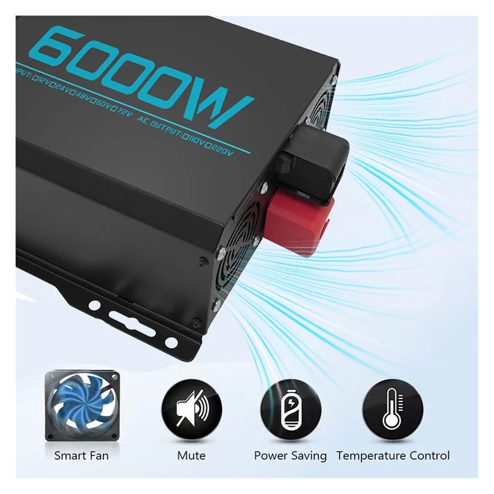 Power Inversor Corriente Hogar RV Camión Viaje Fuera Red 6000W Doble Voltaje Inversor Onda Sinusoidal para Pura DC 12V Y 24V A AC 220V Convertidor Energía Solar