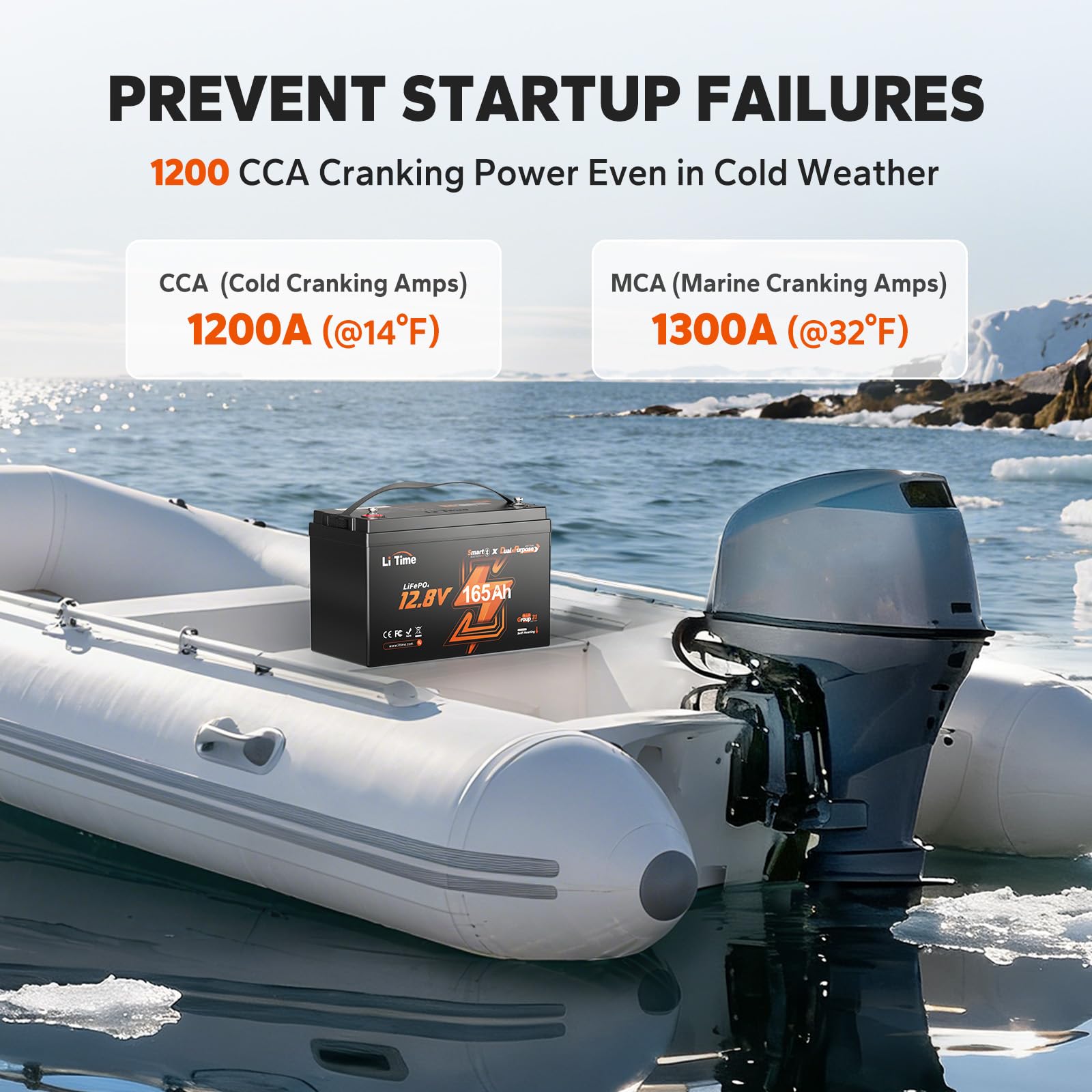LiTime Batteria Litio 12V 165Ah LiFePO4 con Avviamento per Barche (3 pezzi) | Autoriscaldamento, Bluetooth, 1200 CCA, Max 15000 Cicli, Energia 2112Wh, IP65, Max 4P4S, per Motore Elettrico Barca, Camper