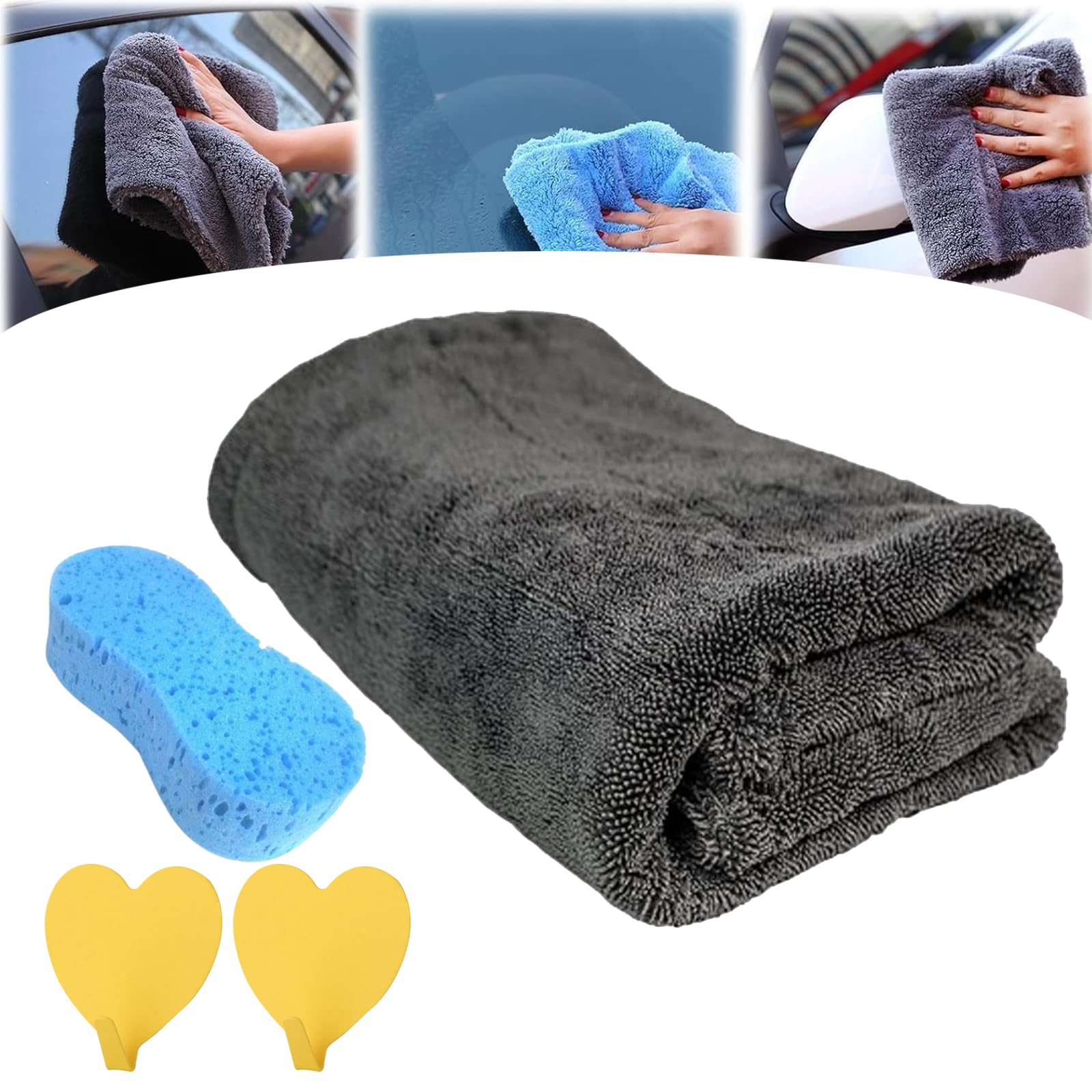 Dialed Drying Towel 1600 GSM, Microfiber Car Wash Drying Towel, Car Care Drying Towel, The Nimbus Large Premium Microfiber Drying Towel, Detailing Cleaning Cloth (40 * 60cm/16 * 24in, Grey)