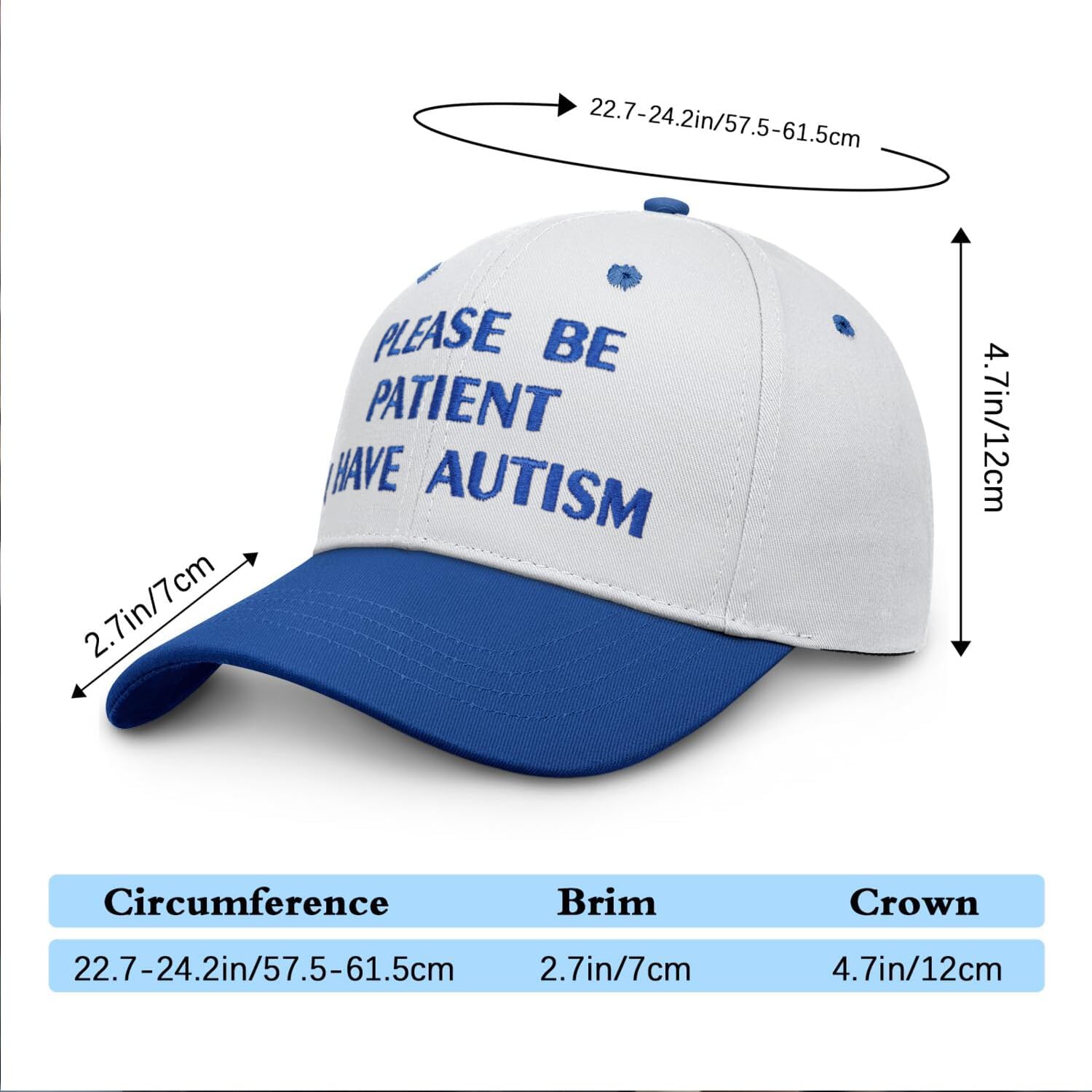 Please Be Patient I Have Autism Hat for Men Women, Autism Awareness Adjustable Cotton Baseball Cap