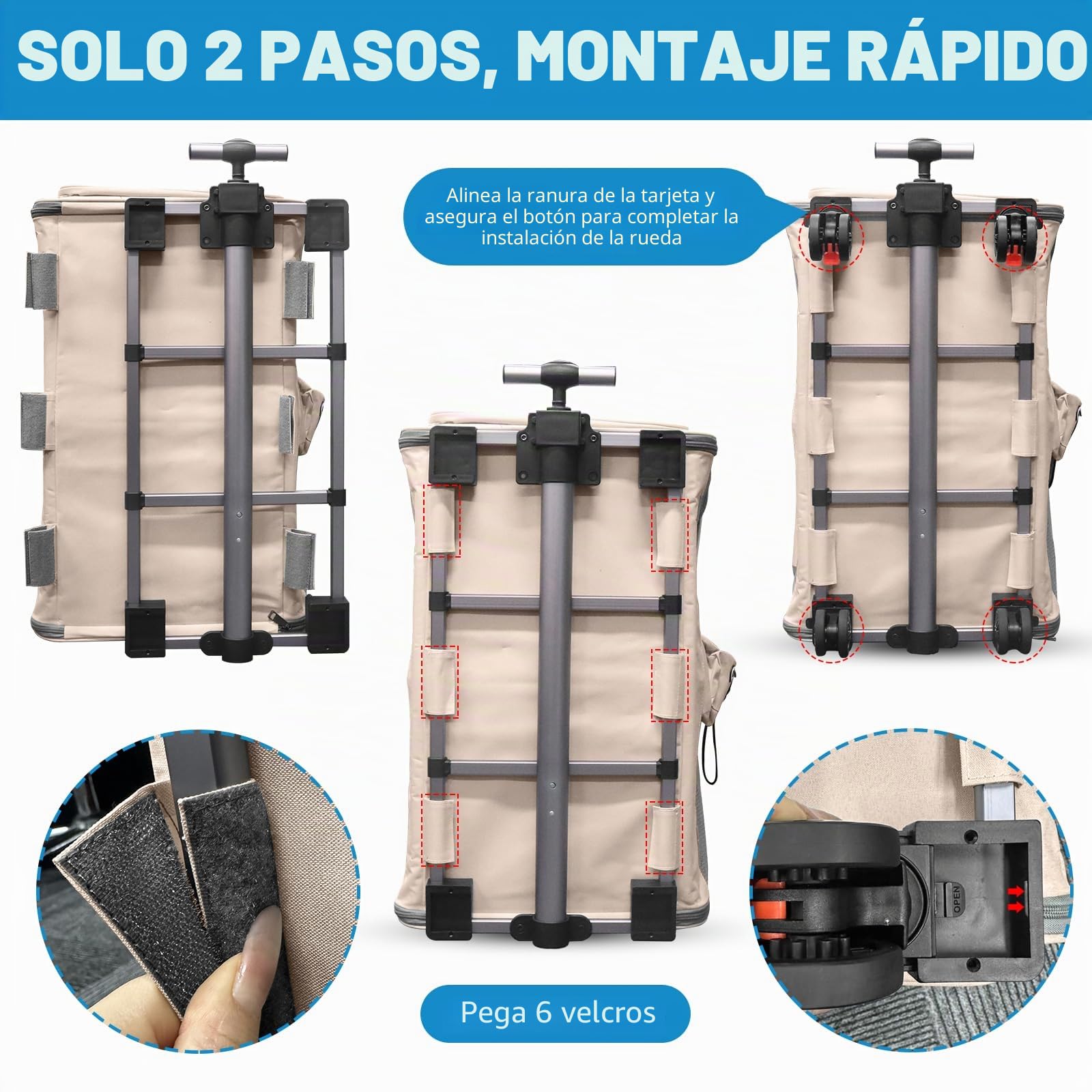 Transportín grande para gatos para 2 animales, transportador plegable con ruedas, compartimentos desmontables 2 en 1, con varita para gato y correa de almacenamiento