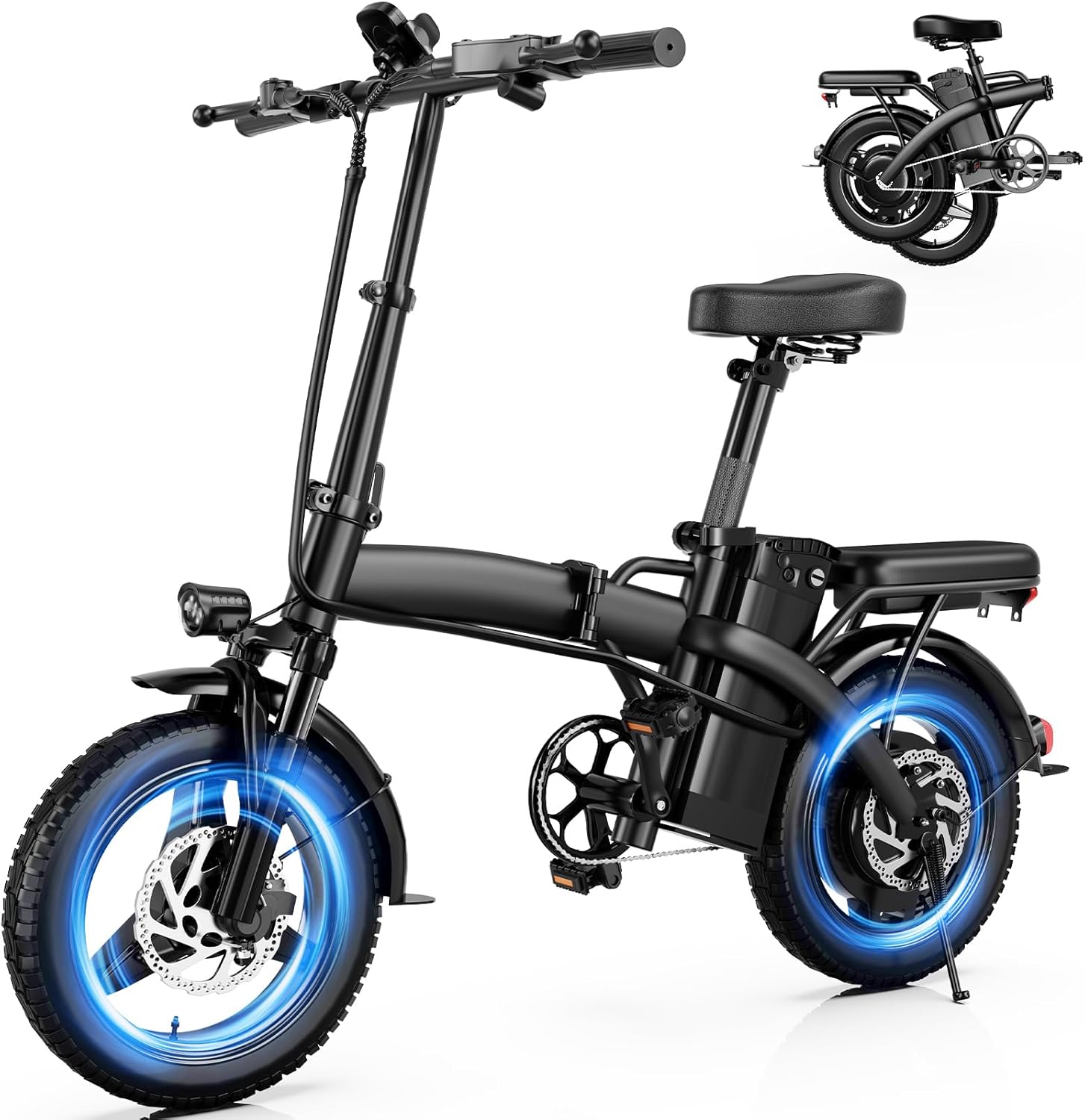 Electric Bike for Adults 500W Peak Motor, 14" Folding Ebike Max 23MPH, Electric Bicycle with 48V12AH Removable Battery, 35Mile PAS Range, Multi-Shock Absorption,UL 2849,Commuting Mini E Bikes