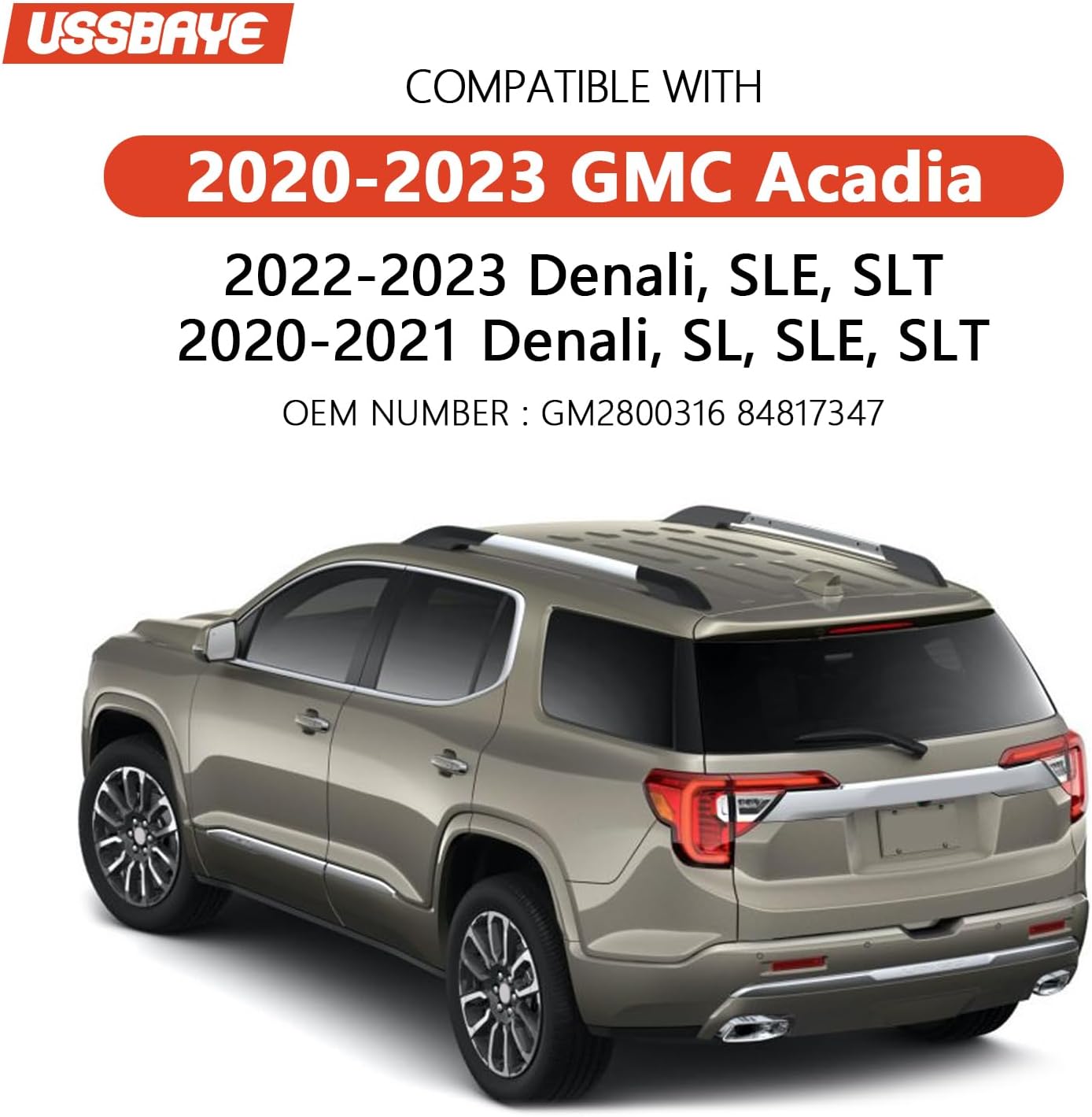 LED Tail Lights Compatible with 2020 2021 2022 2023 GMC Acadia SL/SLE/SLT/Denali Taillights Chrome Trim Rear Outer Tail Light Assembly GM2800316 84817347 (Left Driver Side)