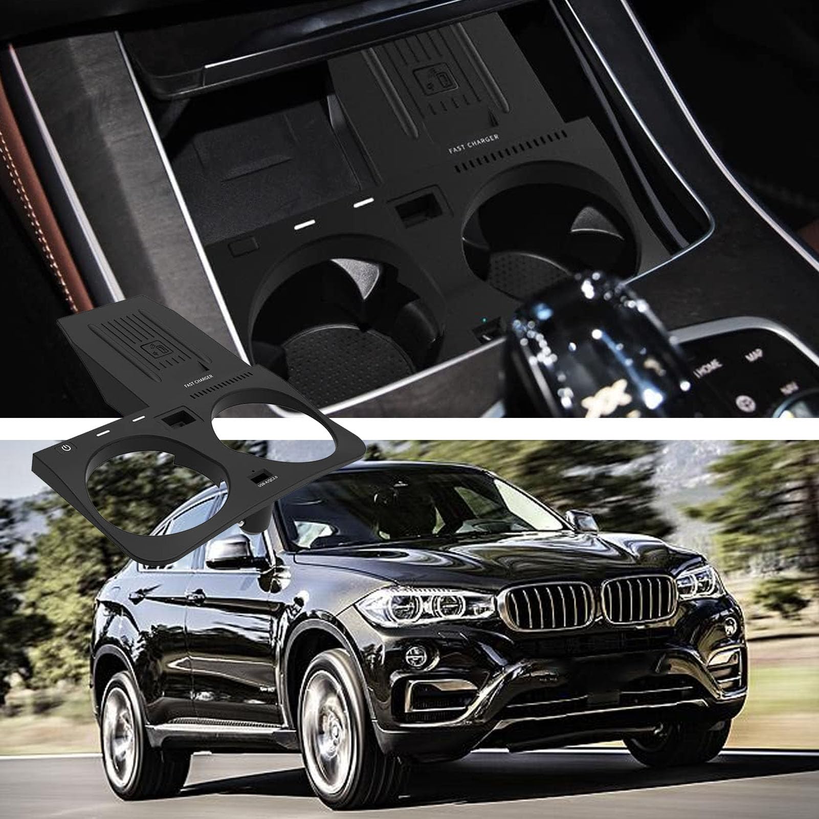 Panel De Accesorios Consola Central Cargador Coche Inalámbrico,Almohadilla Carga Teléfono De Carga Rápida De 15W con USB para BMW X5/X6/X5M/X6M/X7 F85/F86 Cualquier Teléfono Habilitado para Qi