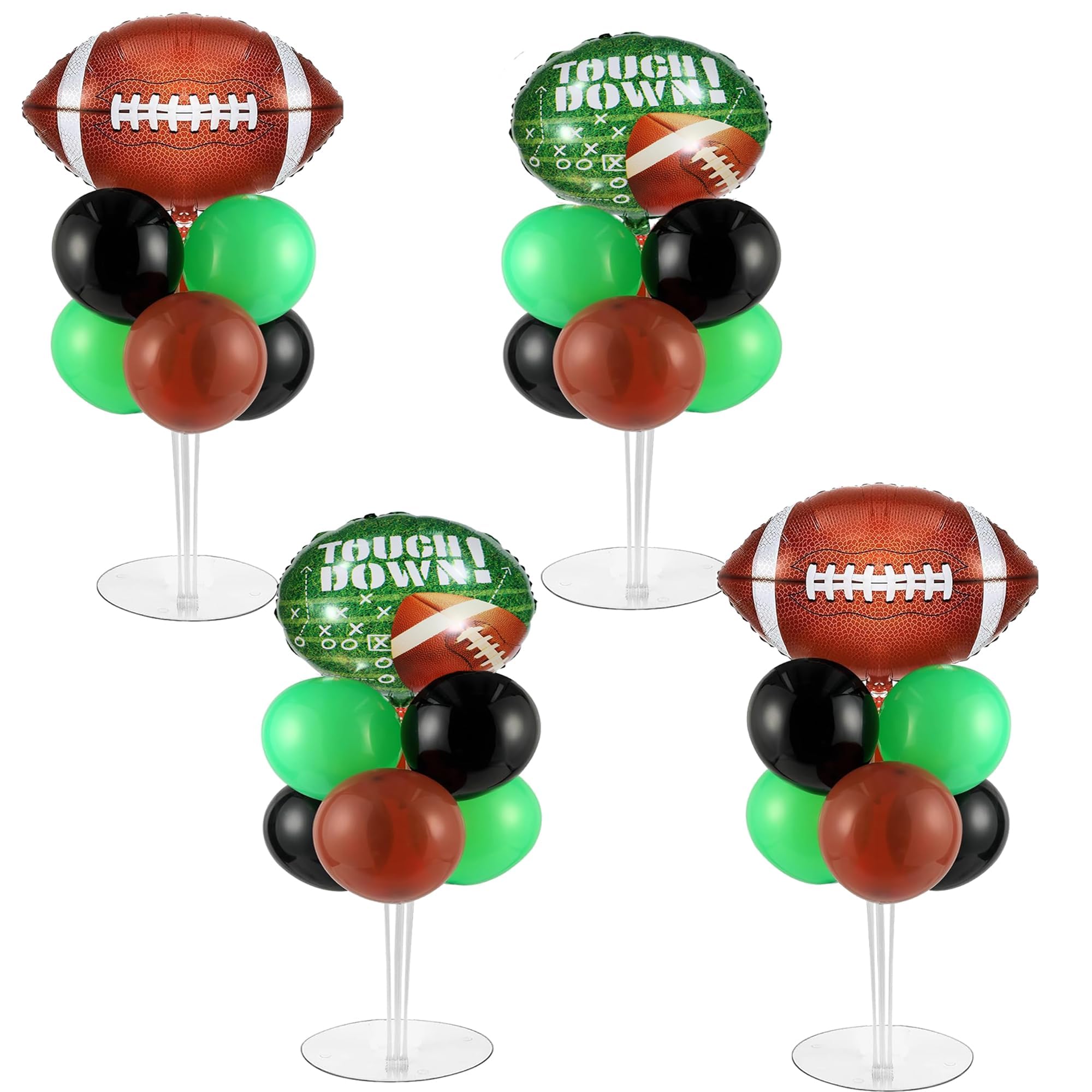 4 Sets Football Party Balloons Stand Kit, Football Party Balloon Centerpiece for Tables with 4pcs Football Foil Balloons,28pcs Green Black Brown