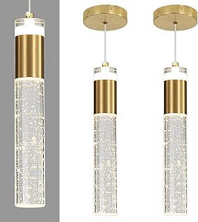 2 Pack Modern Kitchen Island Pendant Lights, Gold Bubble Crystal Ceiling Hanging Light, 3