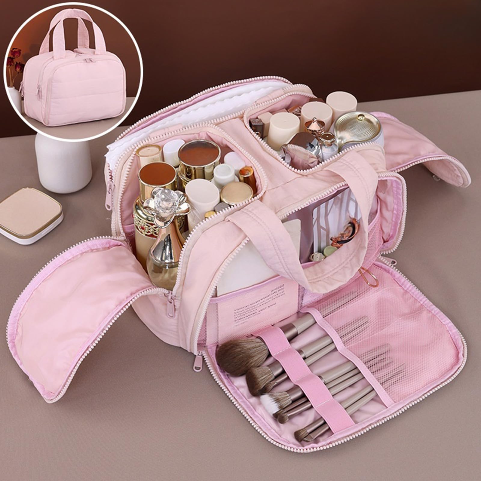 Freundliche Make up Aufbewahrungstasche mit Mehreren Fächern, wasserdichte Materialien, Kosmetik Organizer für Frauen, tragbare Reise Kosmetiktasche
