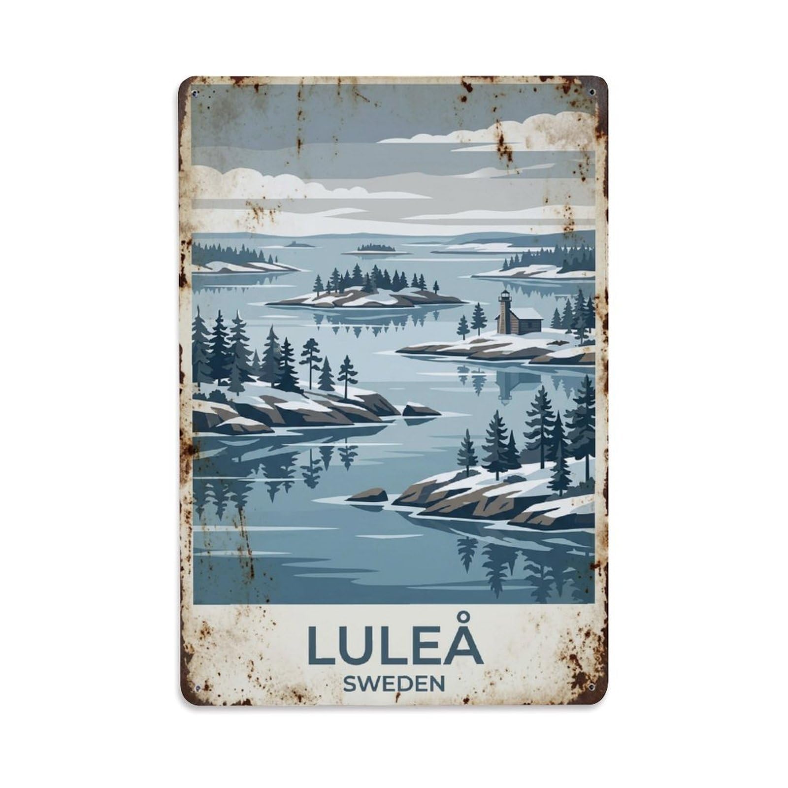 Vintage Travel Lulea Sweden Archipelago 1 Metal Tin Sign
