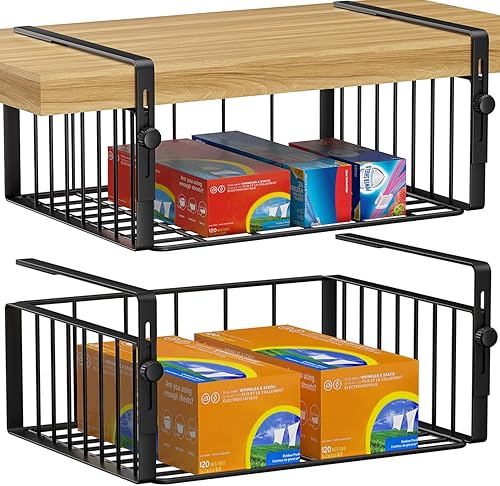 Miniatura 1 de Paquete de 2 cestas organizadoras debajo del estante, soporte ajustable para colgar, almacenamiento para armario, despensa, cocina, escritorio,