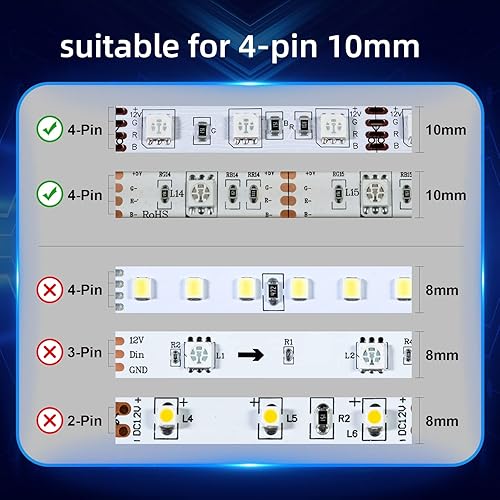 Miniatura 5 de 10 conectores de tira LED  Cable de extensión de conductor de 20 pies, conectores LED de 4 pines de 0.394 in para tiras de luces, conectores de tira