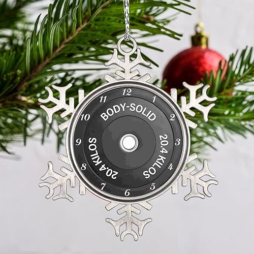 Vista 64 de Plato de pesas con barra para amantes del fitness, adornos de Navidad 2022, adornos de copo de nieve, decoraciones de Navidad para árbol, novedad