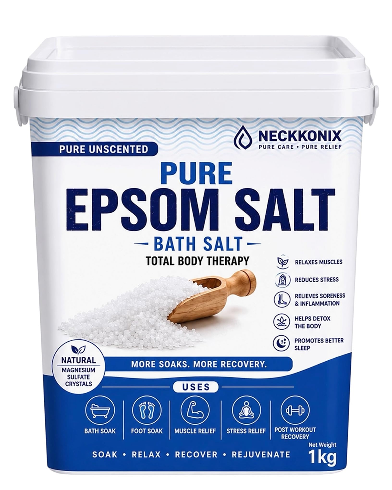 NECKKONIX Epsom Bath Salt 1Kg Crystal and Bath | For refreshing bath soak, relieves aches & pain | Magnesium Sulfate for Relaxing Bath, Foot Soaks-picture-38