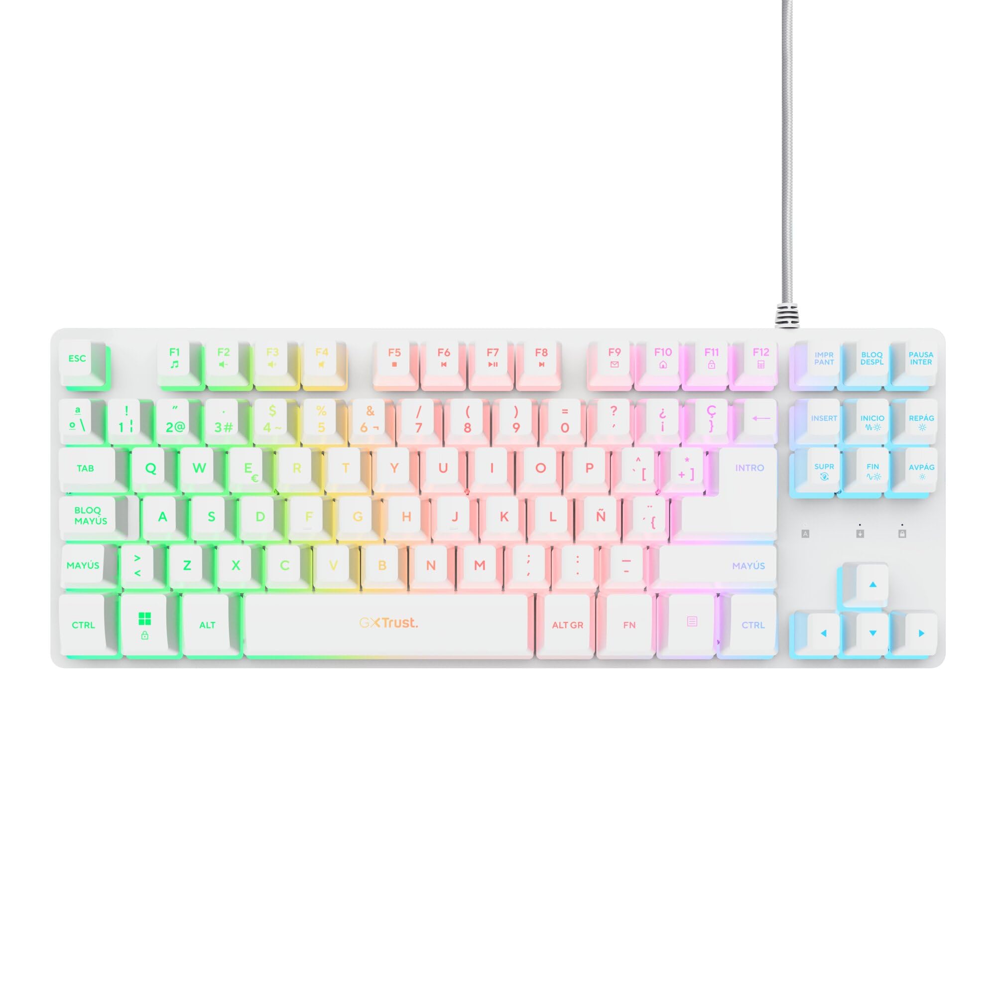 GXTrust 833W Thado Teclado Gamer TKL Disposición QWERTY Español, Teclado Retroiluminado RGB de Membrana Tenkeyless (20% Más Pequeño), Anti-Ghosting, Cable USB, PC Ordenador Portátil, Blanco