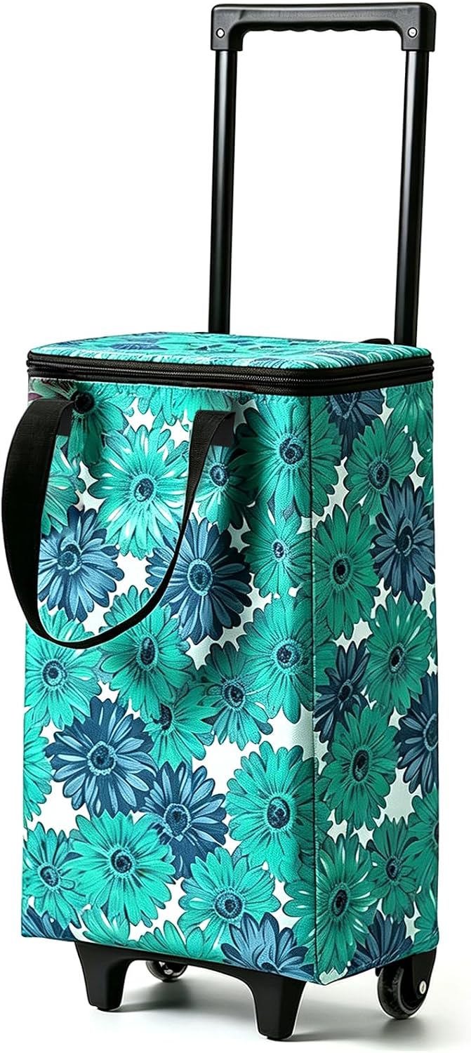 Enlarged Thickened Rolling Shopping Tote Bag, Wheeled Reusable Grocery Cart | Portable Collapsible Grocery Cart with Wheels, Stylish Geometric Diamond Tote for Market & Grocery Runs