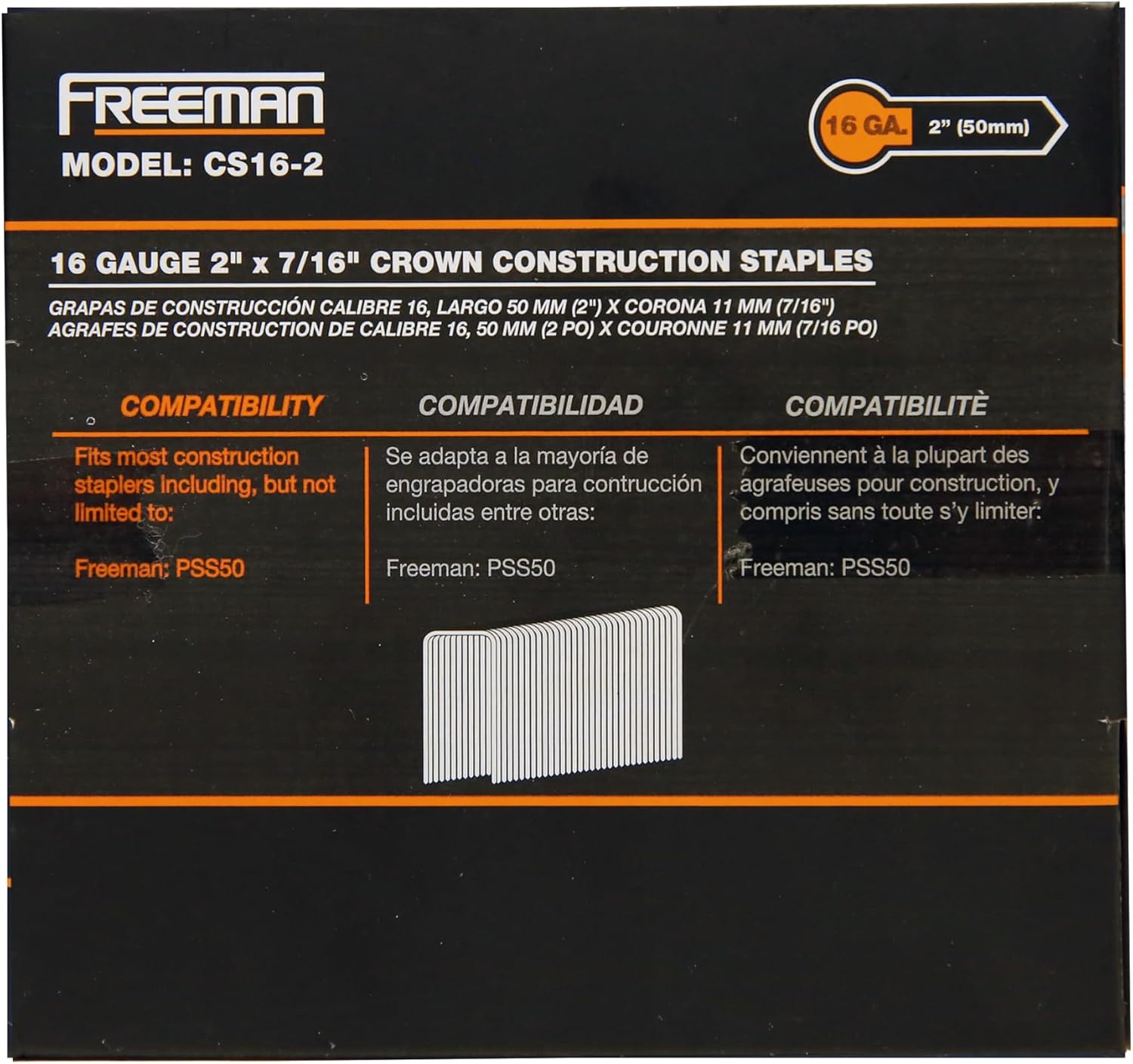 Freeman 16-Gauge Medium Crown Construction Staples | 2" | Glue Collated | Galvanized Steel | 1000 Count | Indoor and Outdoor | Sheathing, Roof Decking, Subfloors and Heavy-Duty Stapling | CS16-2