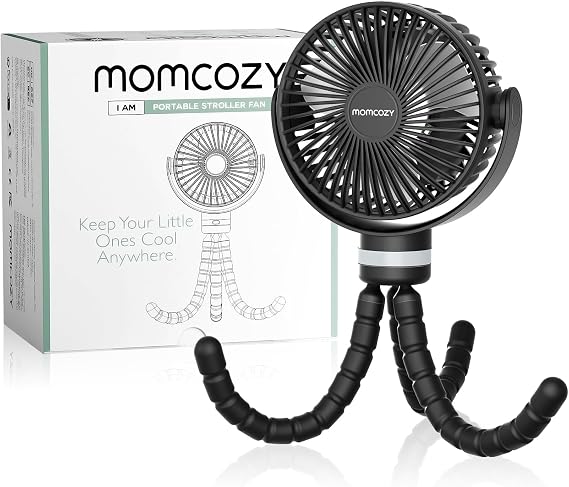 momcozy 8000mAh Ventilador Portátil para Cochecito, Batería de Duración 27H, 360°Rotación,4 Velocidade, Luz de Noche, Ventilador Silla de Paseo Recargable USB,Viajes, Dormitorio (Negro carbón)