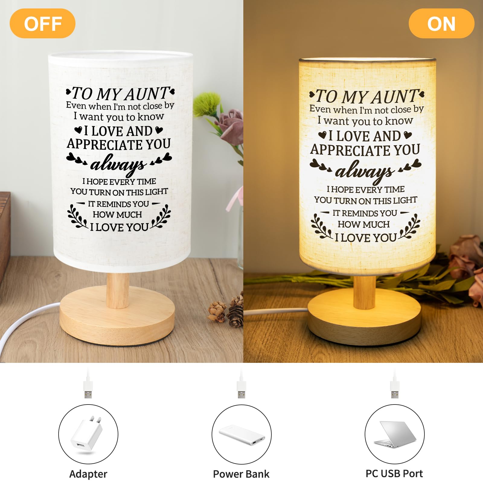 Gifts for Aunt from Niece, Aunt Birthday Gifts Fabric Lamp,Retirement Birthday Gifts for Aunt Table Lamp with Wooden Stand Unique Auntie Gifts