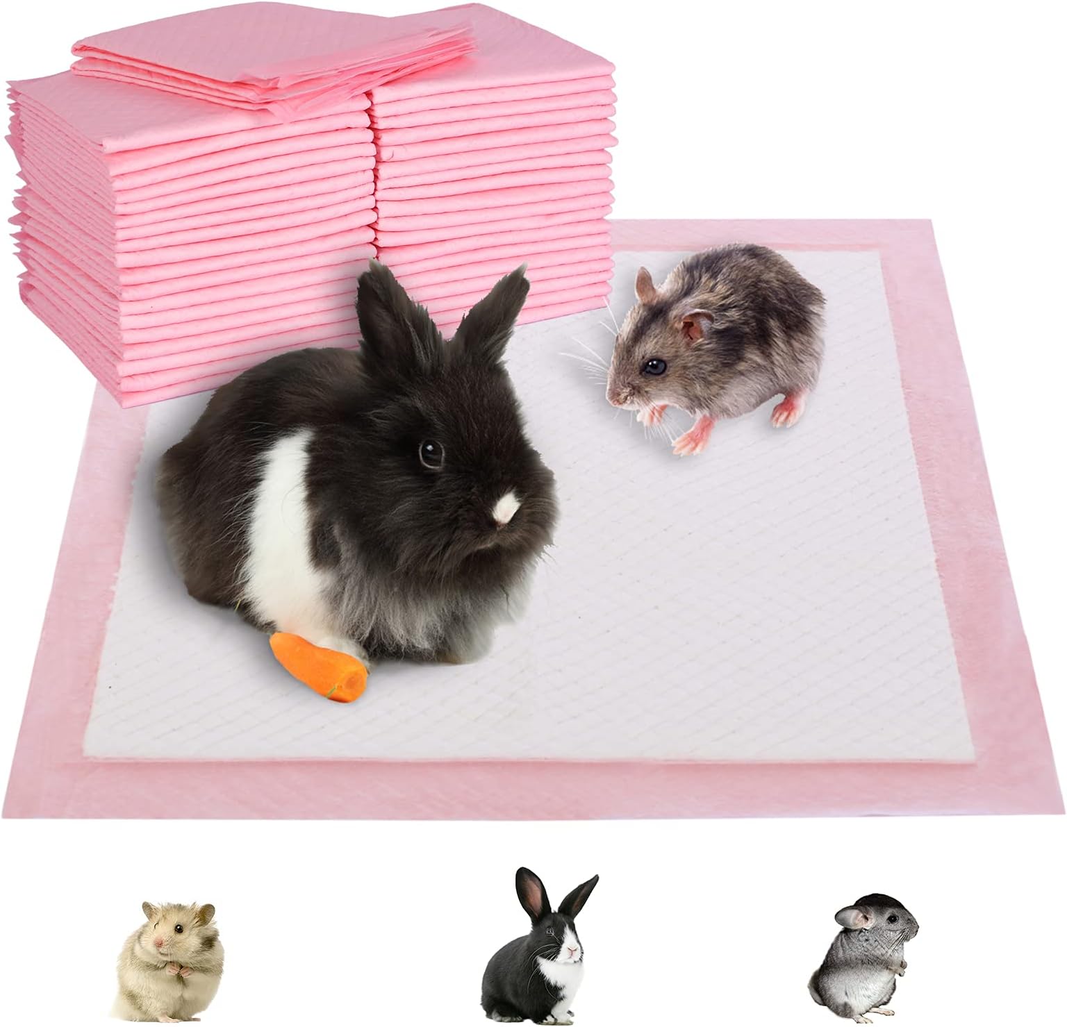 50pcs Super Absorbent Rabbit Pee Pads, Disposable Bunny Litter Training Pads Thicken Guinea Pig Cage Liner Small Animal Diaper Pet Cage Accessories for Cats Hamster Reptile Chinchillas Hedgehog