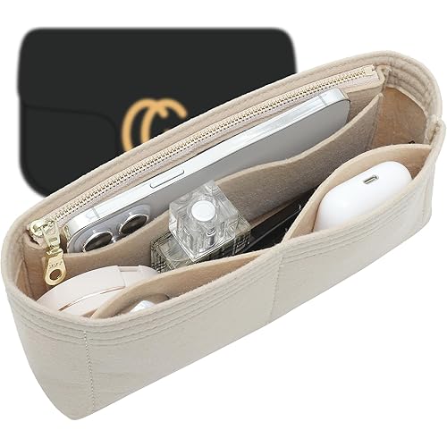 Felt Small Purse Organizer Insert with Zipper Fit GG Marmont Medium Matelasse Shoulder Bag and More, Bag Insert Liner Pouch for Women Shoulder Handbag(Beige, M)