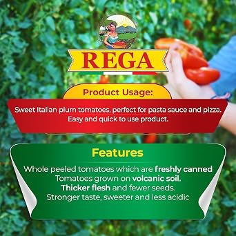 San Marzano Rega DOP Italian Premium Tomatoes, Whole Peeled Plum (12 x 400g tins)