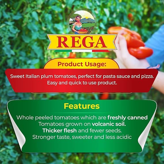 San Marzano Rega DOP Italian Premium Tomatoes, Whole Peeled Plum (12 x 400g tins)