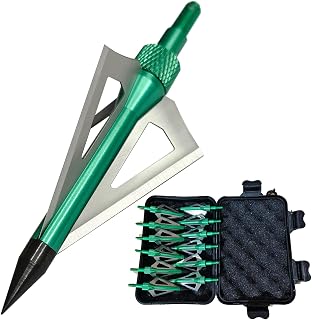 12pcs Archery Broadheads 3 Fixed Steel Blade 100/125 Grain Hunting Arrowheads Fit for Compound Bow and Crossbow with One Black Plastic Portable Broadheads Case