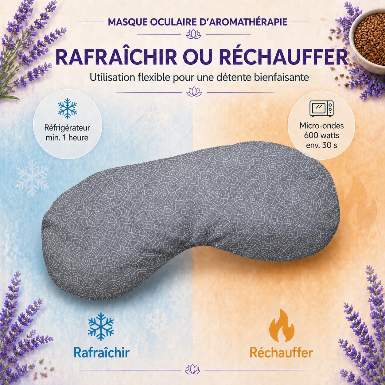 Yosana Coussin pour Les Yeux avec garnissage en graines de Lin et Lavande - Masque pour Les Yeux pour la détente Pendant Le Yoga et méditation - Coussin aromatique