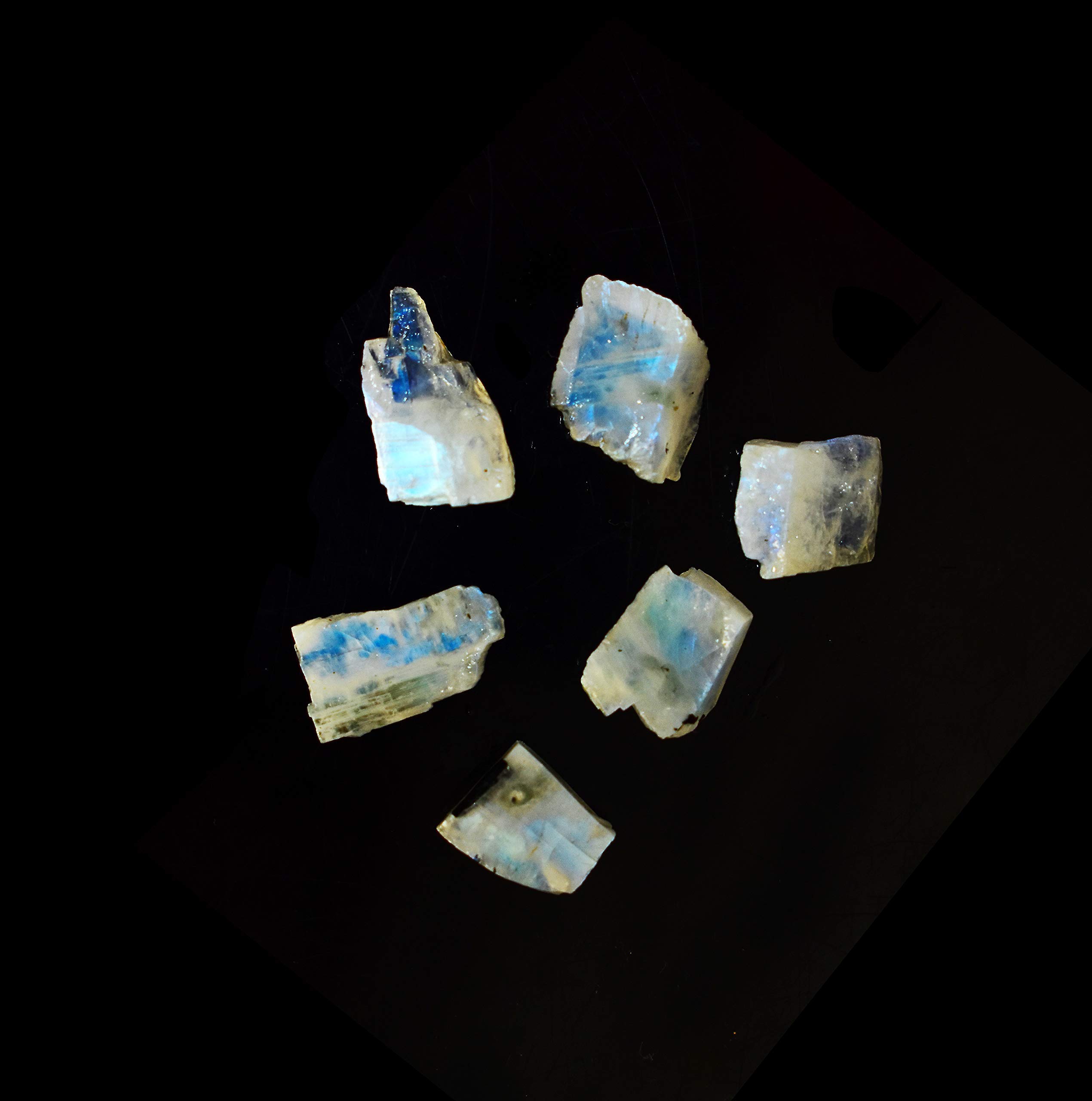 Gempires Natural Raw Rainbow Blue Moonstone Gemstone For Jewelry, June Birthstone, 15 to 30 mm Rough Gemstones, Reiki Gifts For Women (Rainbow Moonstone_50)