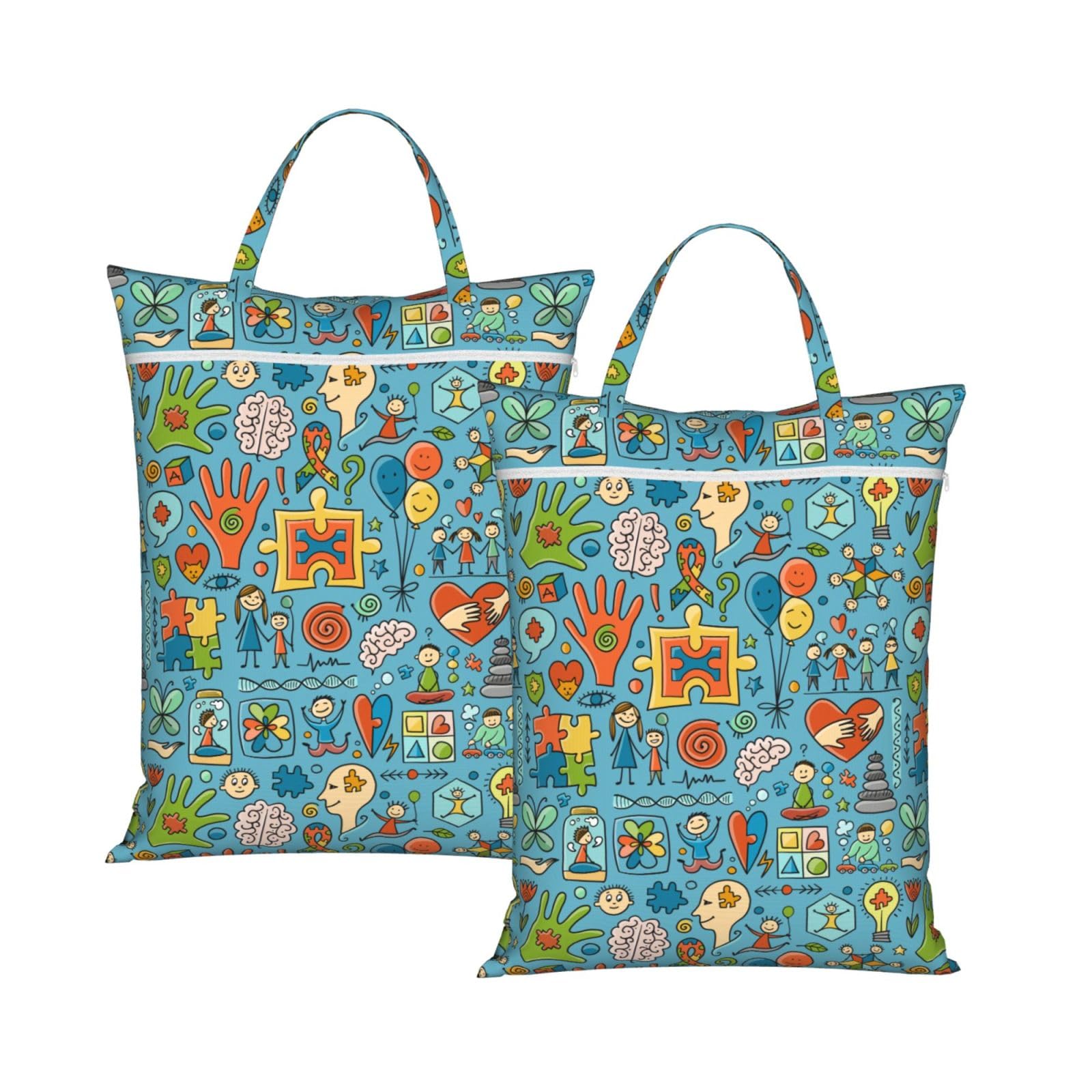 Cyanlit 2Pcs Autism Awareness Pattern 2 Pcs Large Travel Laundry Bags Waterproof Wet Dry Bag For Travel,Swimming