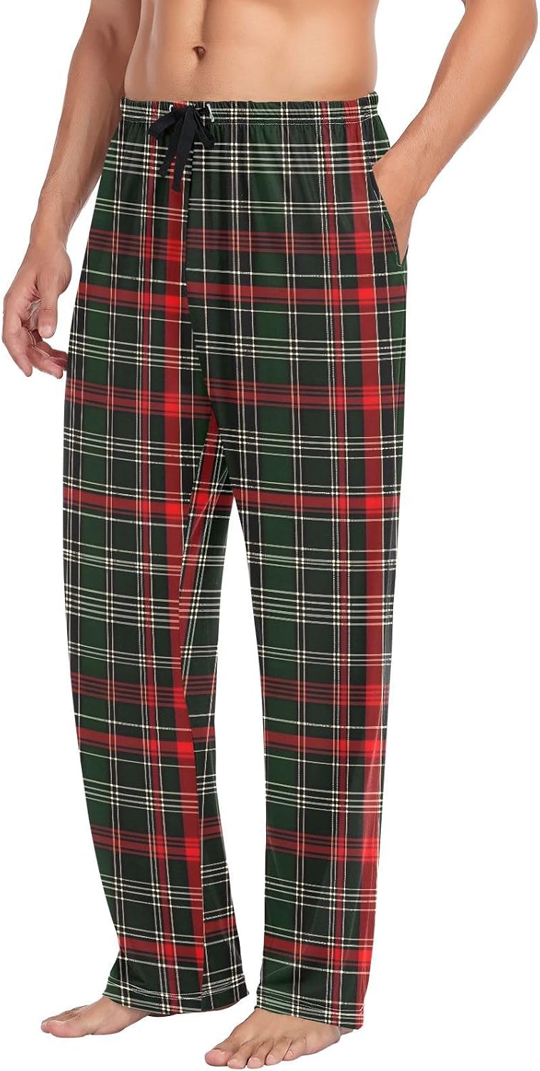 ALAZA Christmas Checked Tartan Men's Pajama Pants Men Cotton Pajama Bottoms with Pockets, S