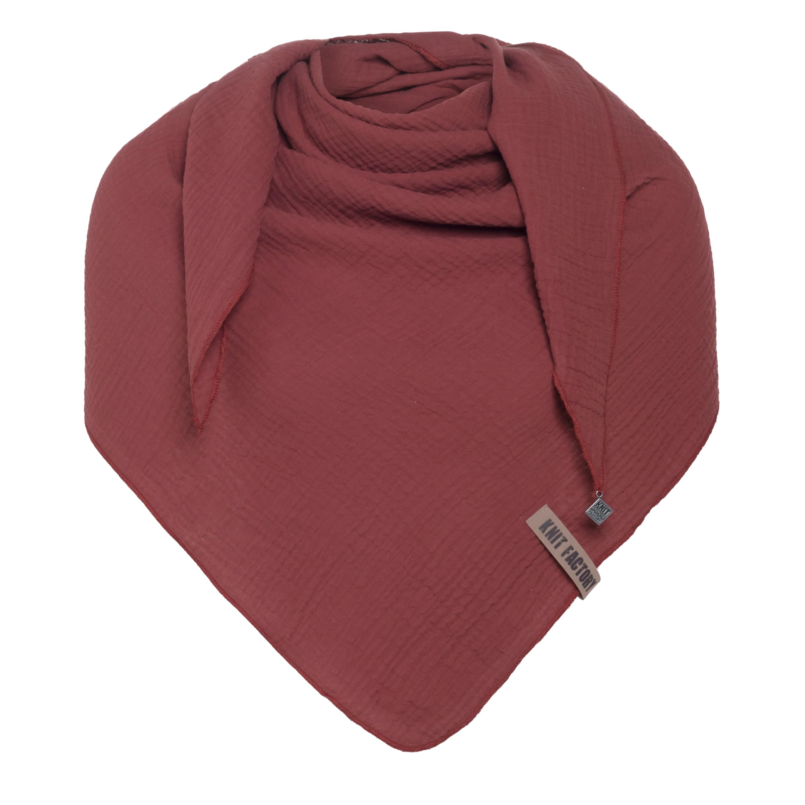 KNIT FACTORY - Liv Dreieckstuch - Tuch Schal für Damen - Weiches Musselintuch - Für Frühling und Sommer - 100% Bio-Baumwolle - Stone Red