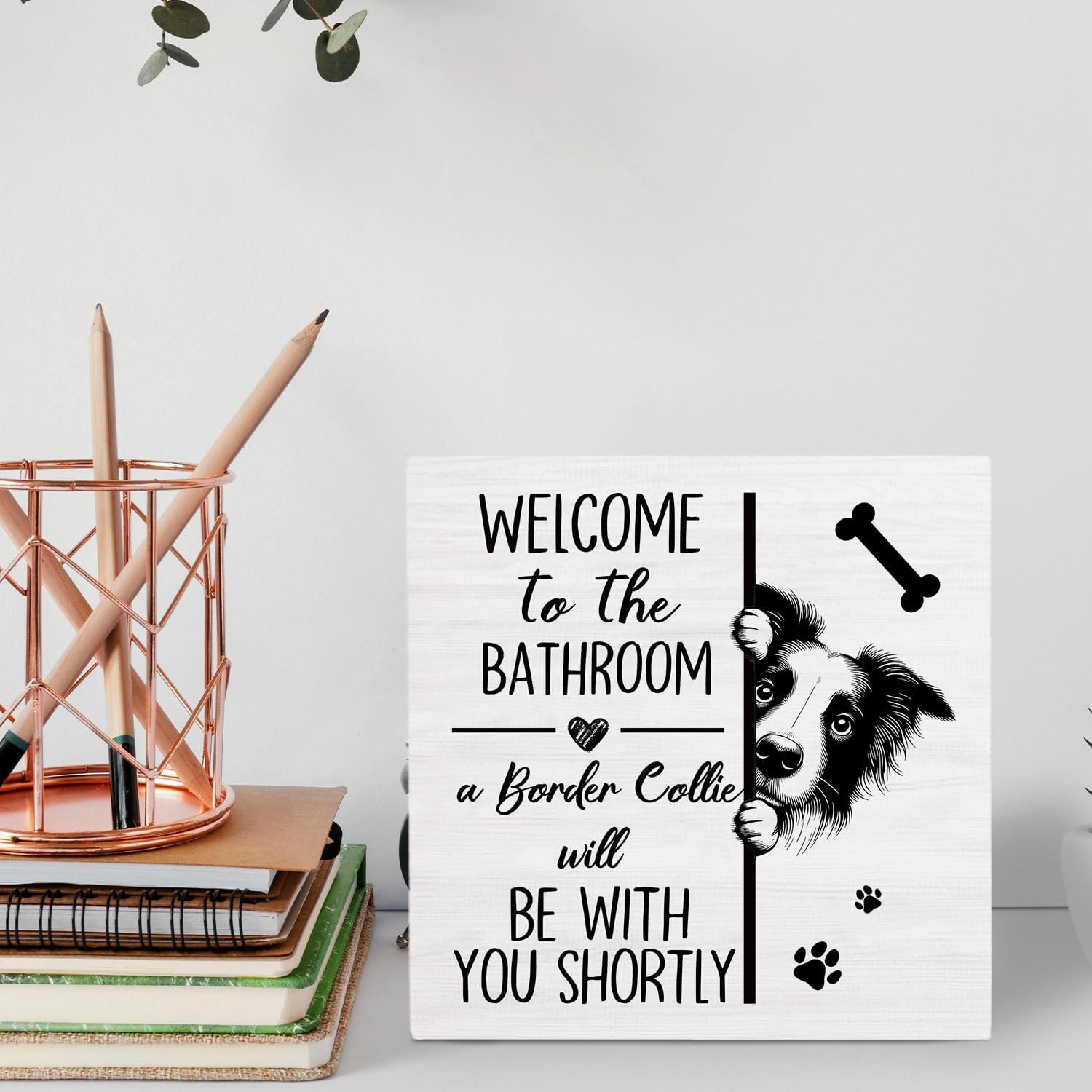 Funny Border Collie Dog Bathroom Wooden Box Sign Desk Decor, Border Collie Gifts, Humorous Dog Wood Signs for Bathroom Toilet Washroom Restroom Shelf Counter Decor, 5x5 Inch - Image 3