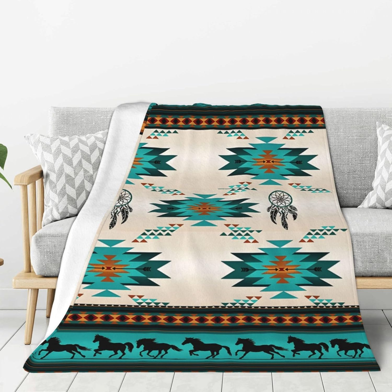 Western Country Boho Throw Blanket - Decorative Farmhouse Blanket, Southwest Decor Woven Blankets,Native Blanket