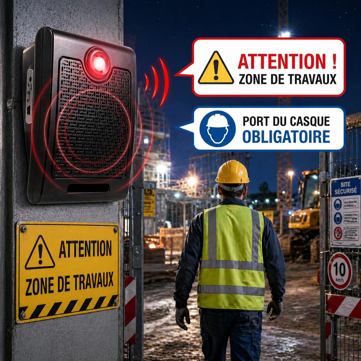 PIR Bewegungsmelder Sprachalarm mit 100dB Lautsprecher, 10W Sprachansage Gerät mit MP3 Wiedergabe, Bewegungsmelder Sprachansage für Geschäft, Lager, Aufzug, Baustelle und Sicherheitswarnung