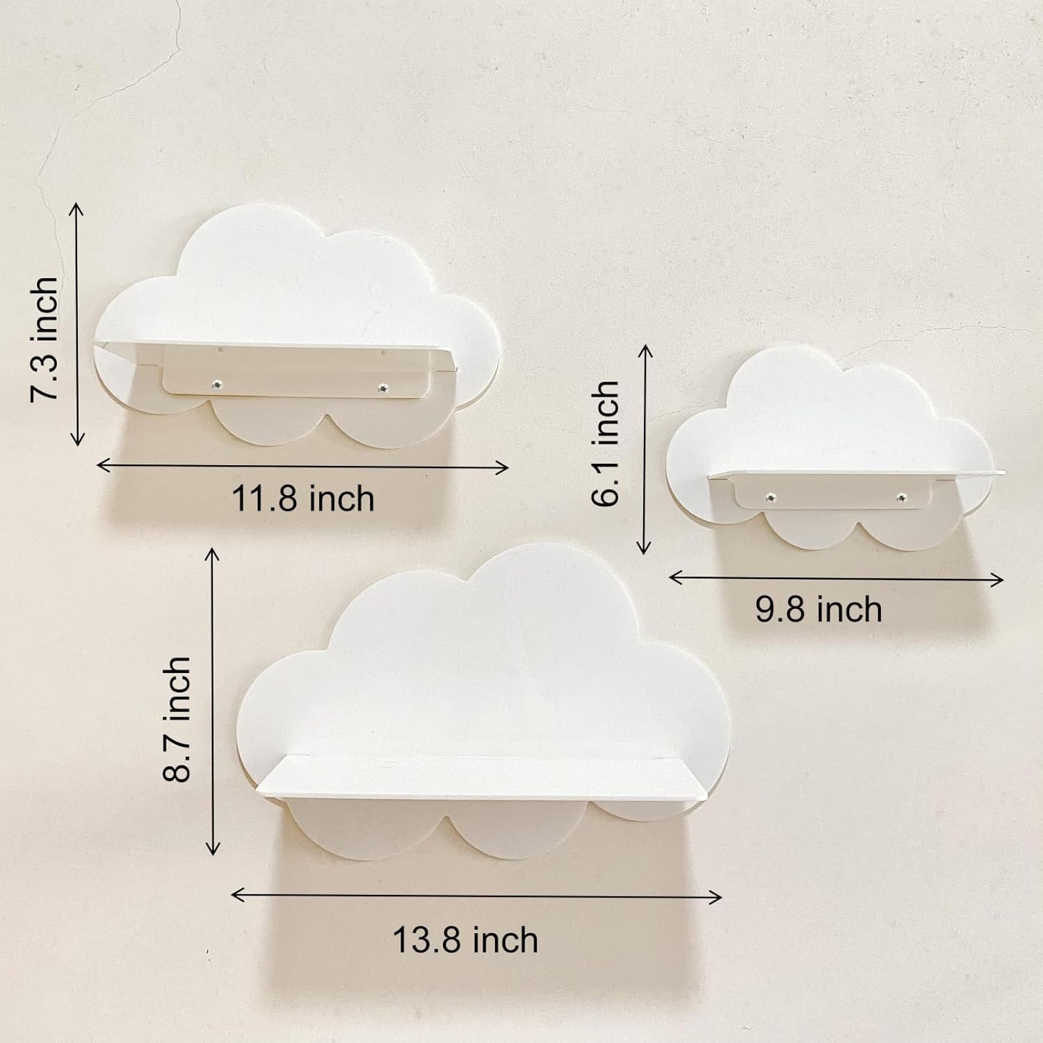 3 Pcs Floating Shelves White Cloud Shelf Cute Decorative Acrylic Wall Shelves for Nursery Decor