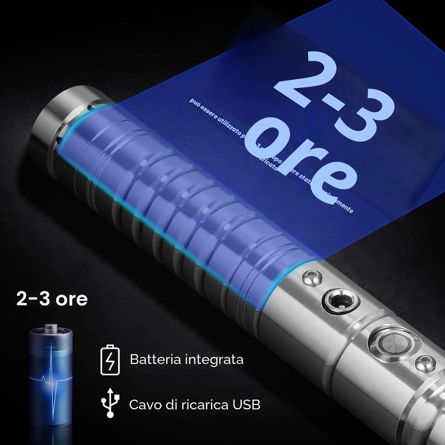 Spada Laser, 12 modalità RGB, Giocattolo Spada Laser a 15 Colori Ricaricabile con LED avanzati ed Effetti sonori (Argento)